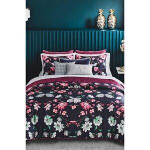 Ted Baker London Blue Pink Floral Rhubarb Duvet Cover & Shams Set Sz Queen New